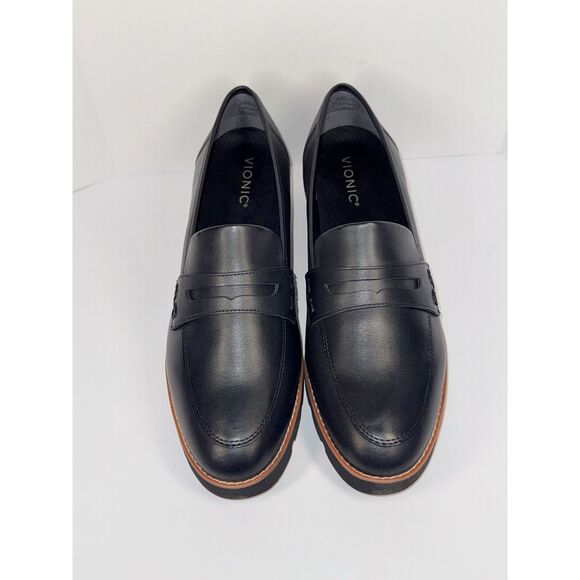 Vionic Cheryl Penny Loafer Black Leather Lug Sole Comfort Chunky Classic 12M NWB - Picture 4 of 16